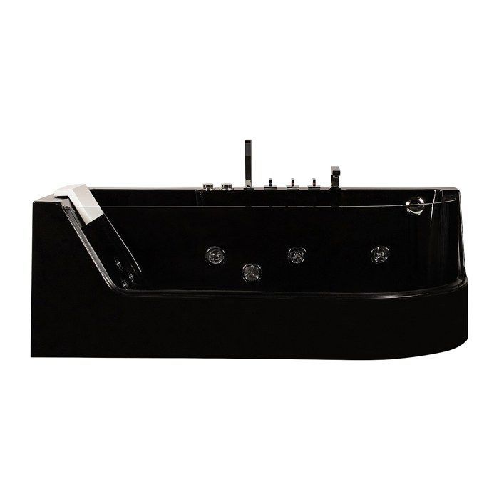 Bañera de hidromasaje con frontal de cristal - 170 x 80 x 57 cm - Negra - Esquina izquierda - Capacidad para 1 persona - 263 L - ARIA