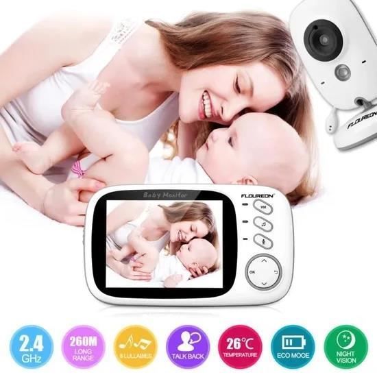 Babá eletrônica digital Floureon VB603, com câmera, sem fio, tela LCD de 2,4 GHz - Branca - Unissex