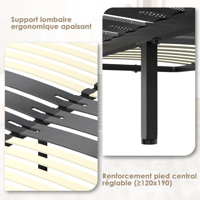Sommier 140x200 cm 2x15 Lattes Peuplier Naturel Installation Express-TUNCCO