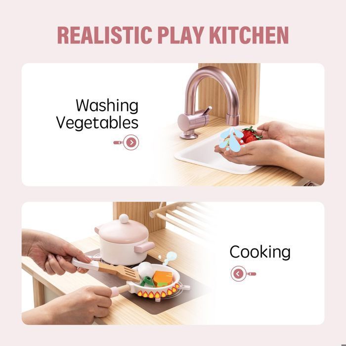 Set da cucina per bambini - ROBOTIME, rosa, stile moderno, regalo ideale per bambini dai 3 anni in su.