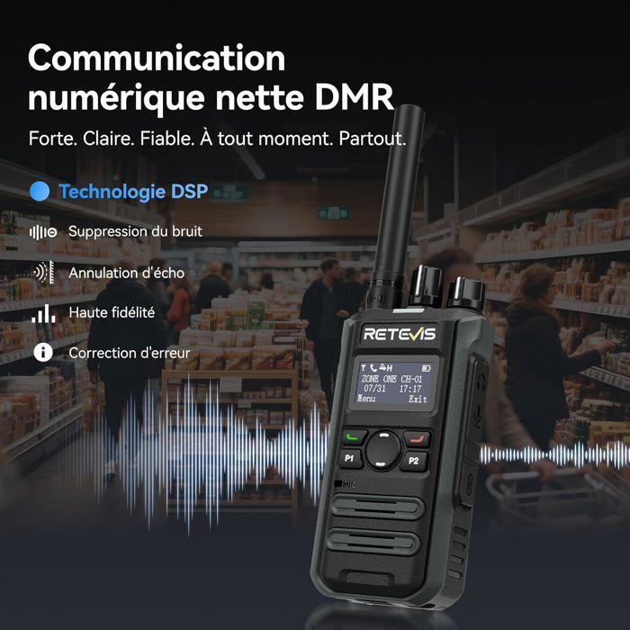 Walkie Talkie Retevis P3 DMR, compatible con Motorola, carga rápida, mini talkie de alta potencia, largo alcance con SMS, pantalla