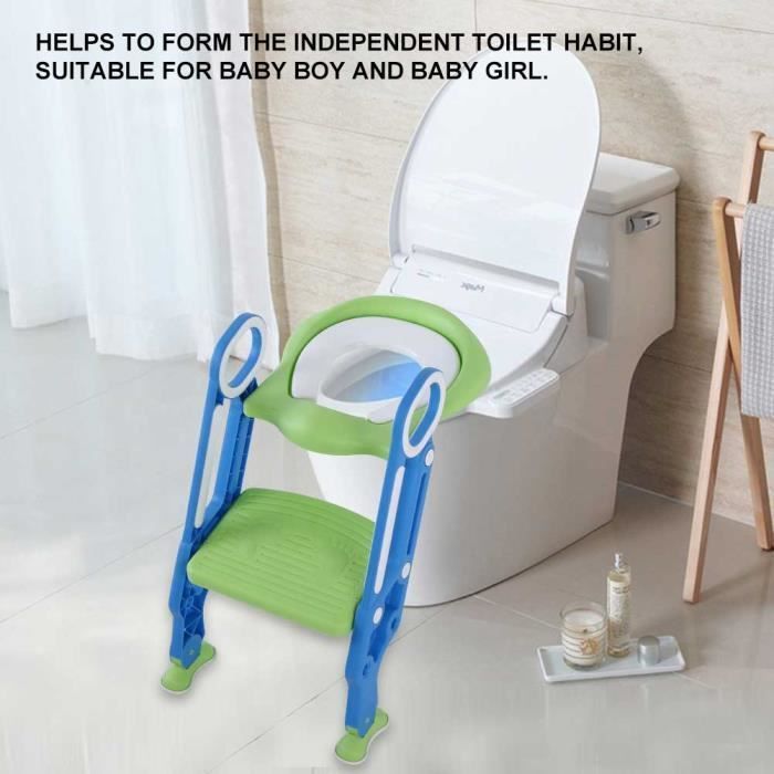 Asiento de inodoro infantil ajustable y plegable - azul + verde