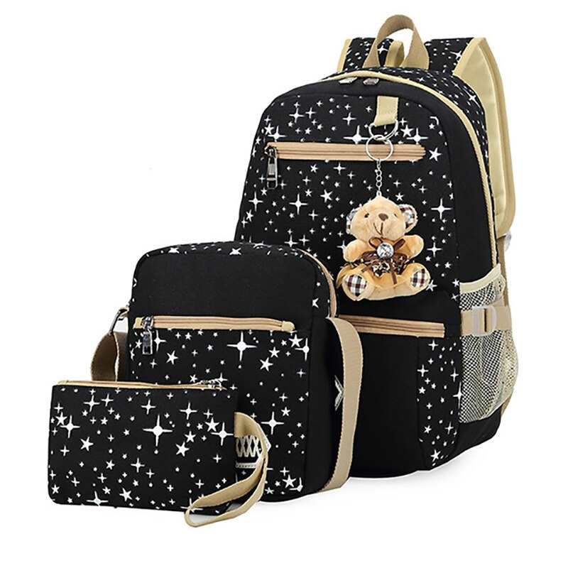 Ensemble de 3 sacs d'école pour filles et femmes, sac à dos imprimé étoiles, sac de voyage.