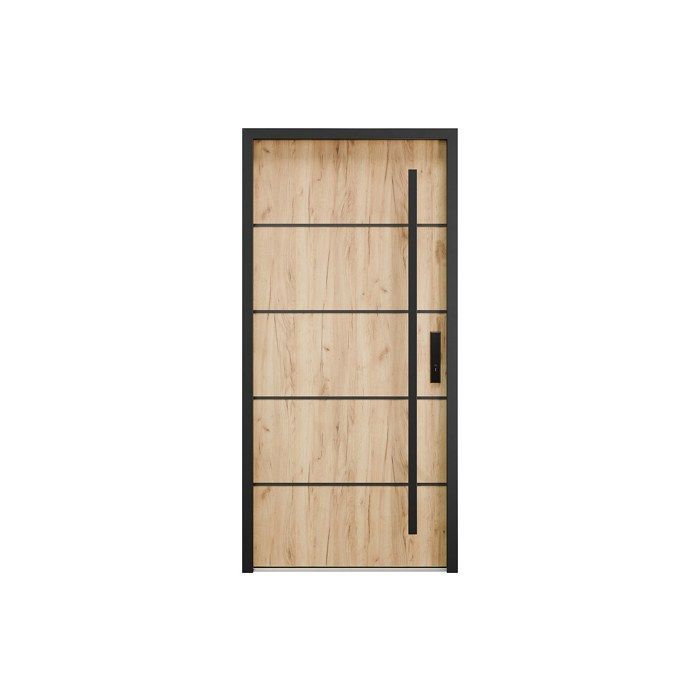 Porte d'entrée en acier pleine et inox H207 x L100 cm effet chêne - épaisseur 68 mm - poussant gauche - LUSADA