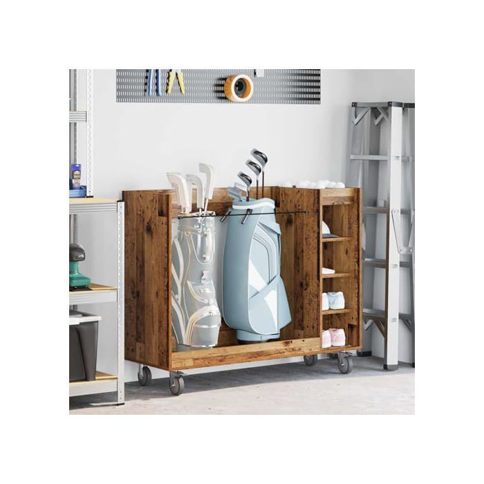 Taquilla de madera para palos de golf - vidaXL - Madera antigua - 120x45x98 cm - Amplio espacio de almacenamiento - 4 ruedas - Estructura metálica