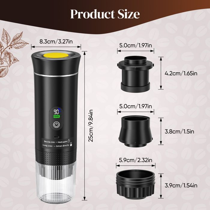 Portable Espresso Machine, 3-in-1 Capsule and Ground Coffee Maker with Battery, Compatible with ESE Pods and Ground Coffee, Black
