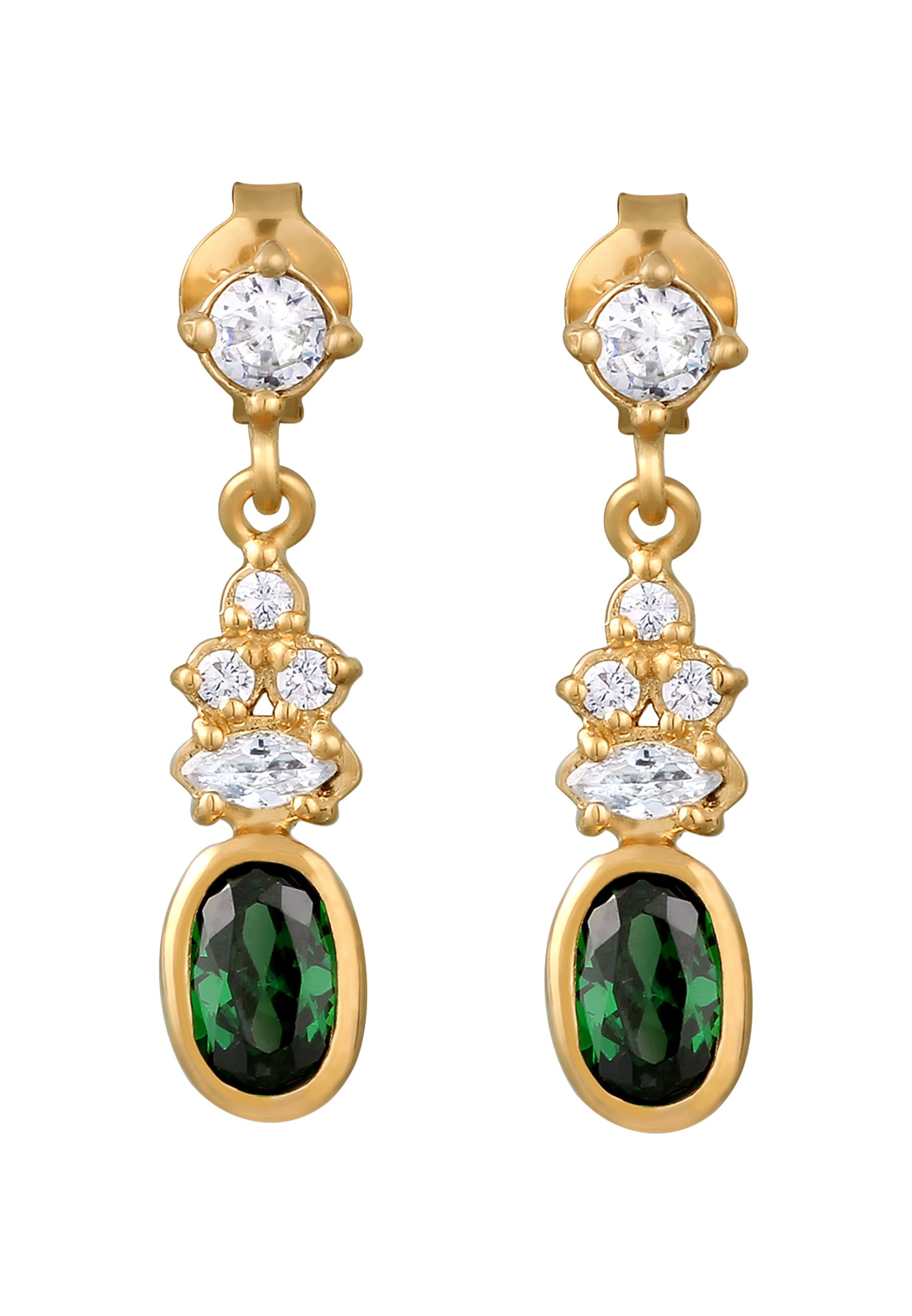 Elli Clou d'oreille Femmes Zirconia Taille Ovale Vert Marquise Blanc Argent Sterling 925 Plaqué Or