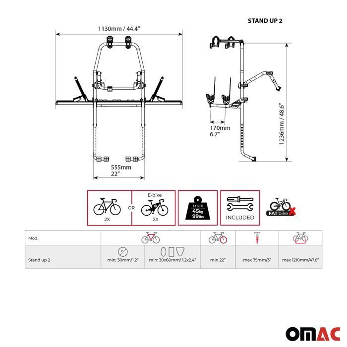 Portabicicletas trasero MENABO para Peugeot 2008 2013-2020 (2 bicicletas)