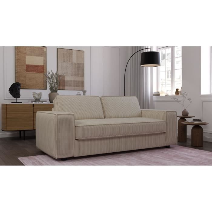 Sofá conversível Express em veludo cotelê - colchão de 14 cm - PAOLA - 210 x 100 x 87 cm