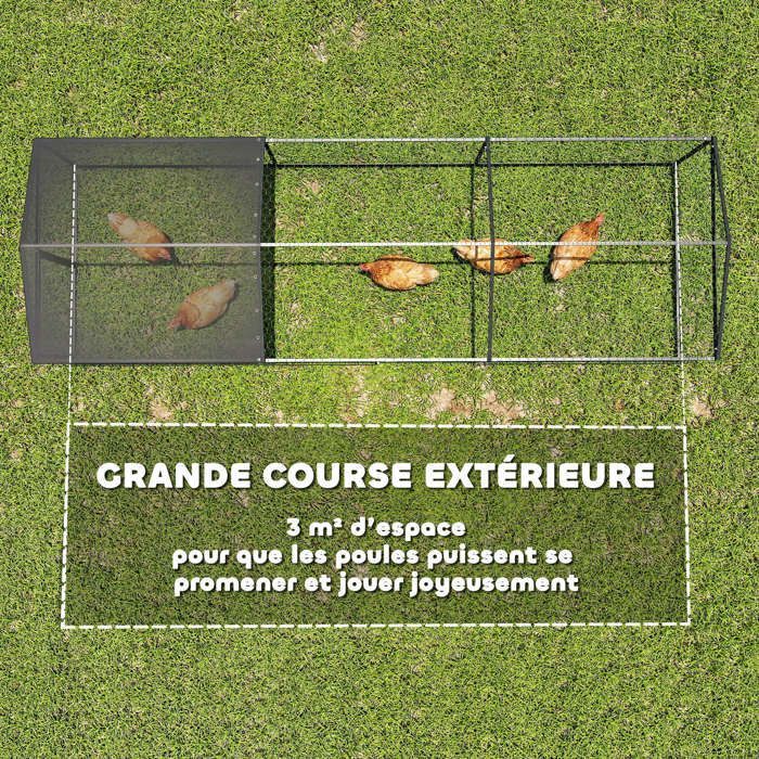 Gallinero exterior PawHut - Cubierta impermeable, 2 puertas laterales, para 3-5 gallinas - Acero - 3x1x1m - Negro