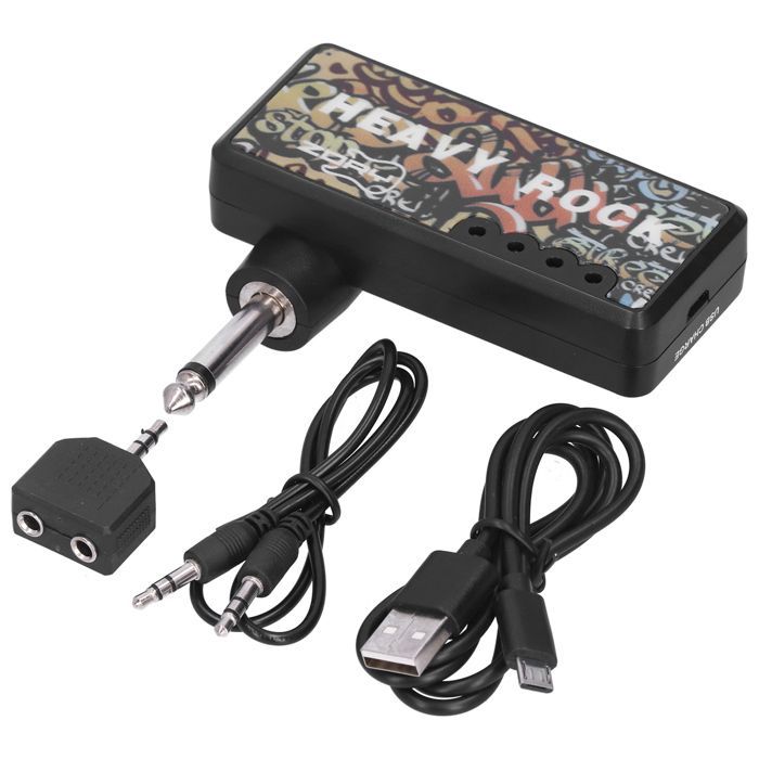 Amplificateur de casque de basse pour guitare électrique, avec adaptateur de câble Audio, accessoires de chargement USB