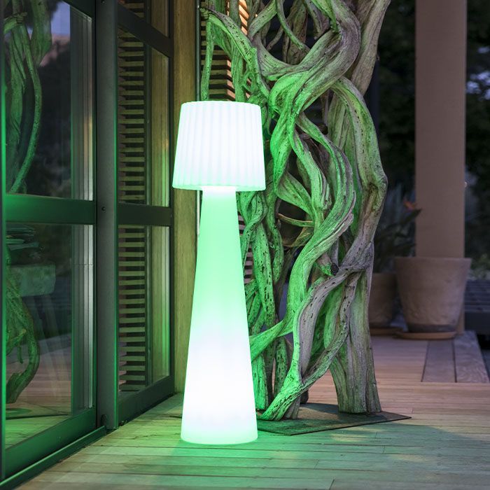 Lampada da terra wireless per esterni - LUMISKY - LADY C110 - LED multicolore dimmerabile - Paralume ondulato - Telecomando - H110 cm