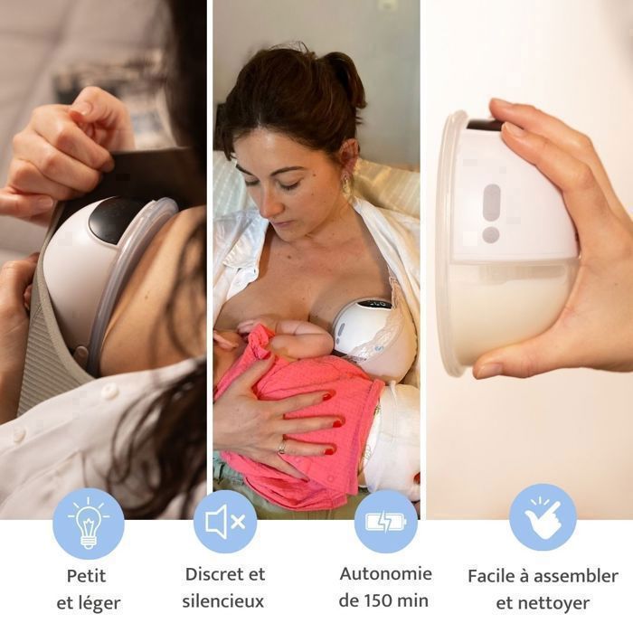 Emy Pump - Tire Lait Électrique Main Libre  | 6 tailles de Téterelles Incluses| silencieux et discret | Portable sans fil Autonome