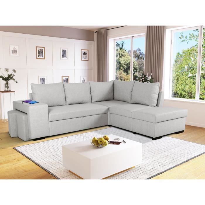 MITCHELL 4-Sitzer Ecksofa mit Schlaffunktion (wendbar) – Grauer Stoffbezug – B 247 x T 91 x H 205 cm – Staufach