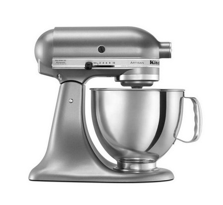 Artisan 5-Quart-Küchenmaschine mit 10 Geschwindigkeitsstufen, silberfarben, inklusive Flachrührer, Schneebesen (6 Drähte) und Knethaken