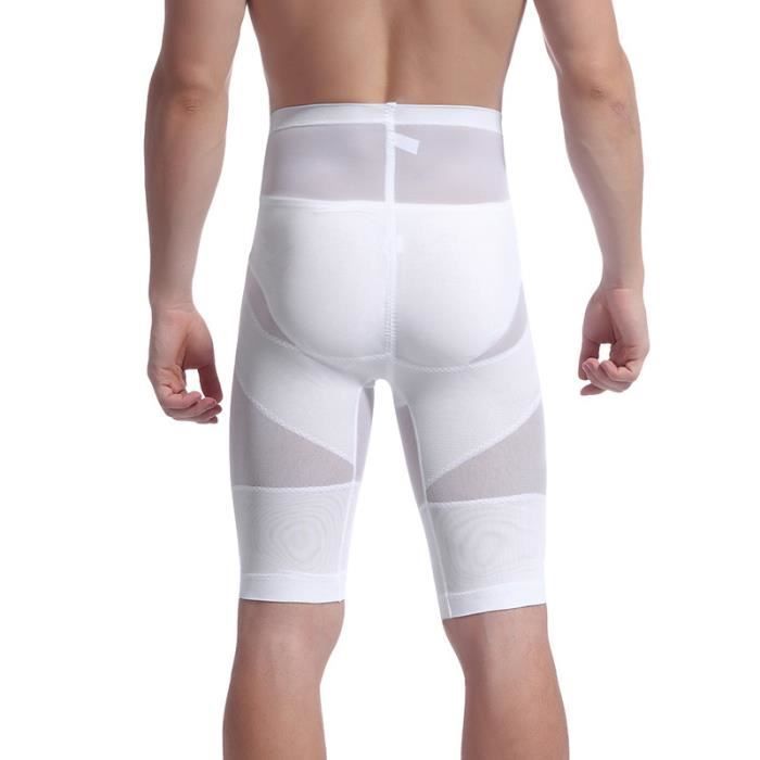 Culotte Gainante Homme Taille Haute Invisible Ventre Plat - DEMEUBLE - Blanc - Fitness - Respirant - Multisport