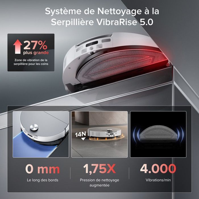 Roborock Saros 20 Sonic Aspirateetur Robot 36 000 Pa Lavage à l’eau 100 °C VibraRise 5.0 Châssis AdaptiLift 3.0 7,95 cm Blanc