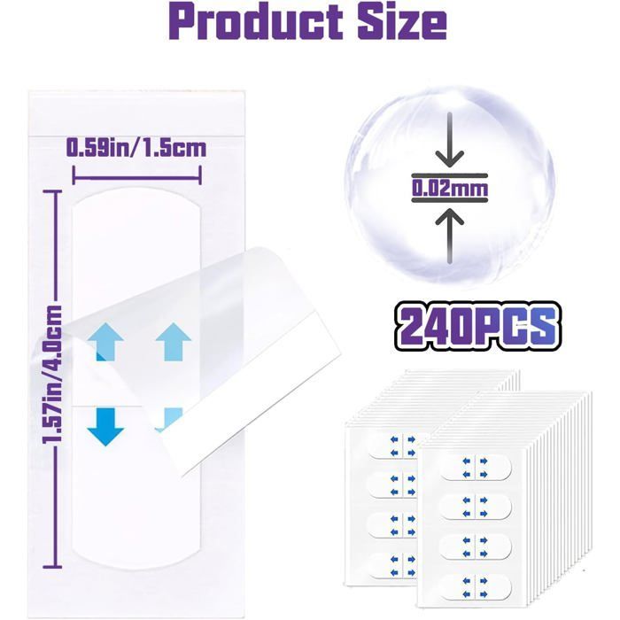 240 Pièces Face Lift Tape Lift,Face Taping Visage, Patchs De Levage De Invisibles, Patch Anti Rides pour Double Menton, Cou et yeux