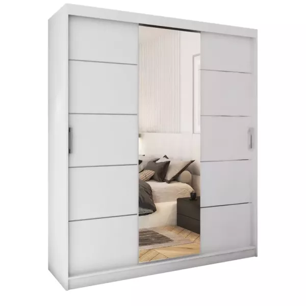 Biała szafa przesuwna z lustrem 180 cm CUBE