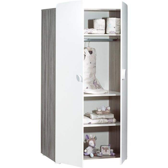 Chambre bébé trio Leaf: lit 120x60, commode à langer et armoire - Babyprice - Blanc