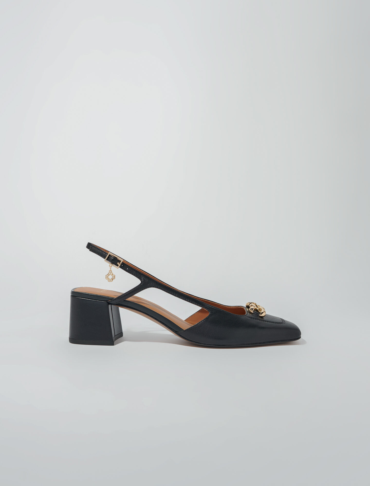 Leren schoenen met vierkante hak - Zwart