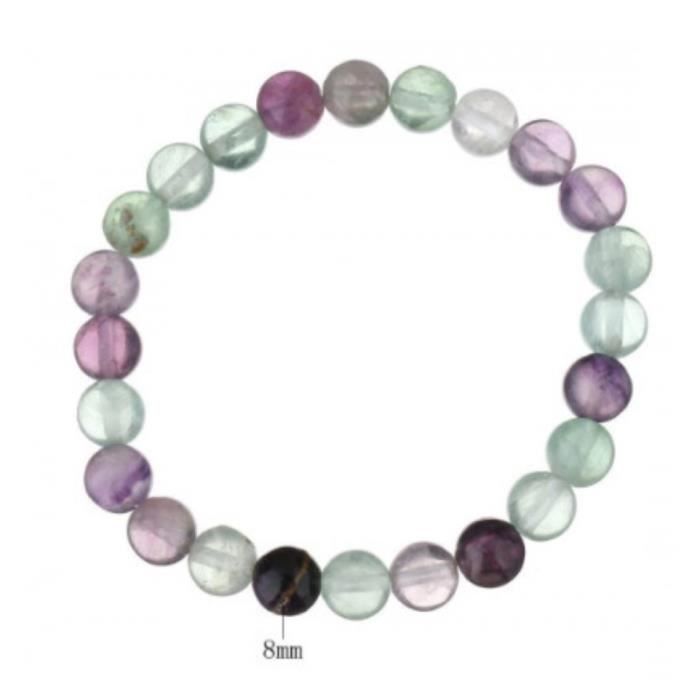 Bracelet - Lithothérapie - Fluorite multicolore - 18cm - Élastique - Femme