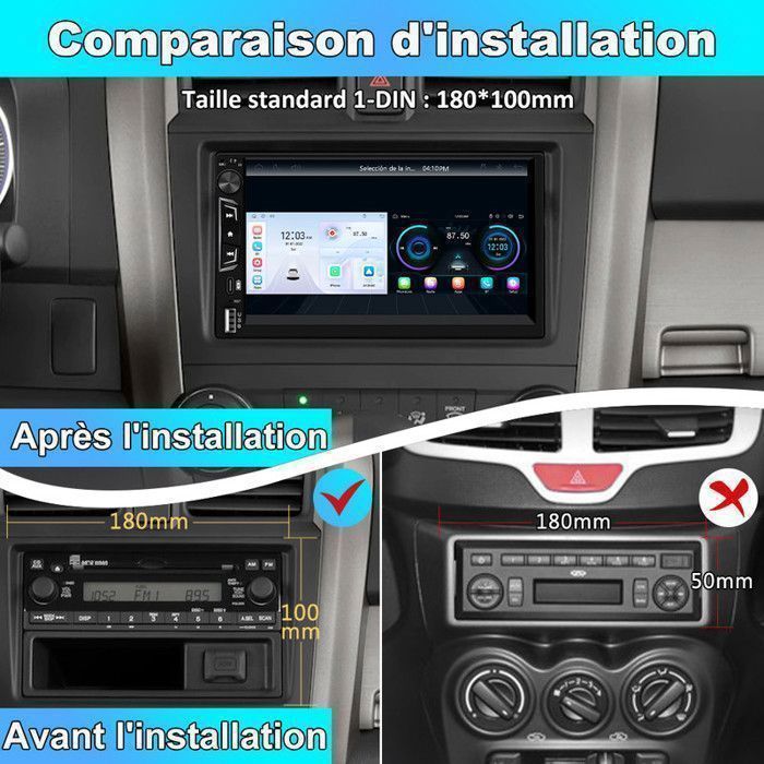 AWESAFE Autoradio 2 Din Carplay Android Auto sans Fil 7 Pouces IPS Écran Tactile avec Bluetooth GPS Type-C USB AUX Caméra de Recul