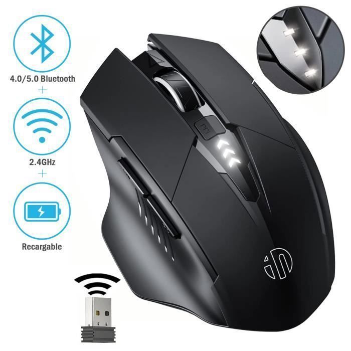 BRILLSTEN Tri-mode Rechargeable Wireless Mouse (BT5.0/BT4.0/2.4GHz), Silent, Battery Indicator, Type-C, Black