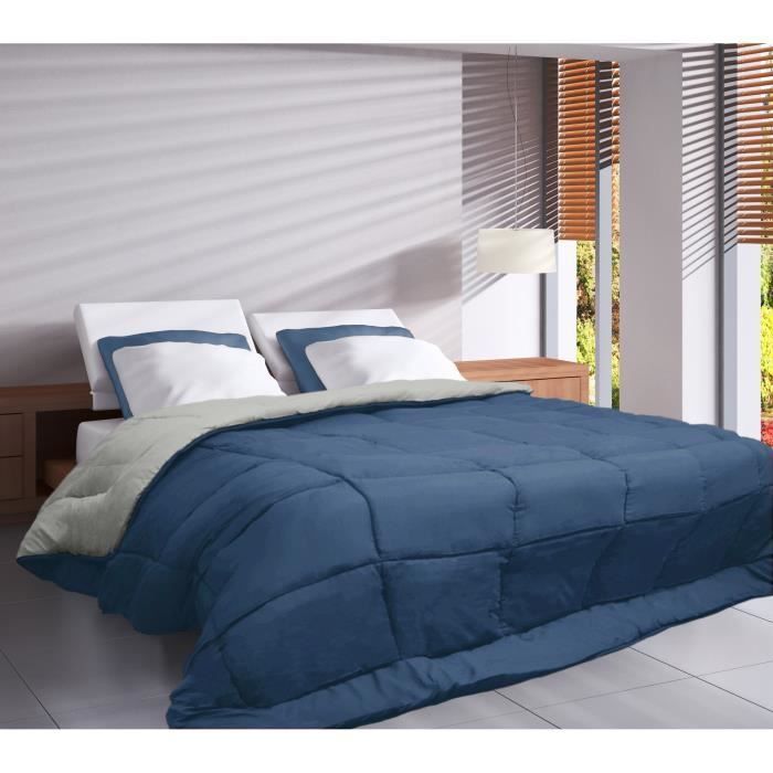 CALGARY - Couette Chaude Microfibre 400gr/m² - Pétrole & Mastic - 140 x 200 cm