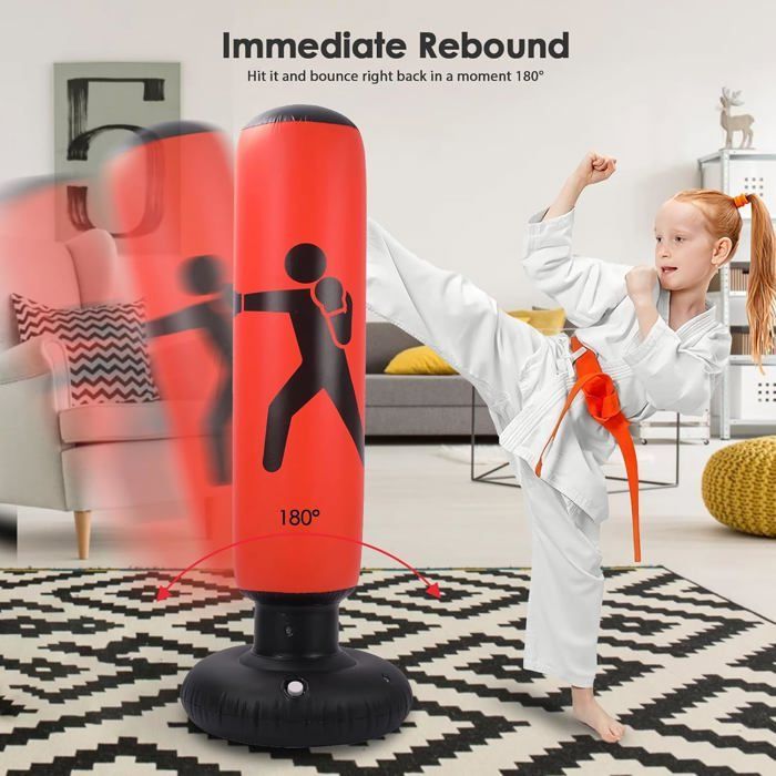 Saco de boxeo infantil, saco de boxeo inflable de 160 cm para niños, con bomba de aire y guantes de boxeo para kárate y kickboxing.