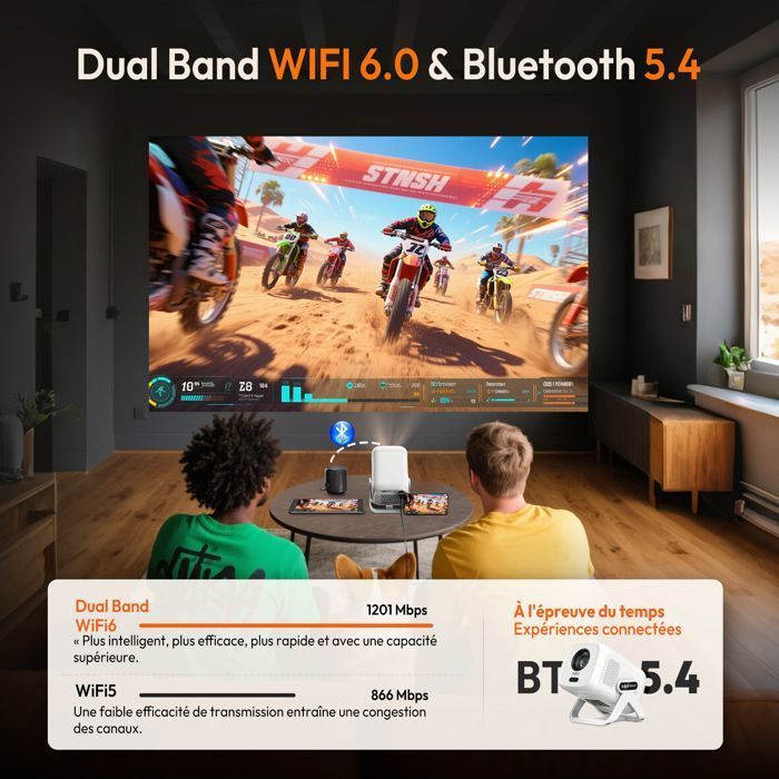 【Certificato Netflix/Autofocus】Mini proiettore portatile, supporto Full HD 1080P e 4K, proiettore intelligente da 25000 lumen, WiFi e Bluetooth 5.4