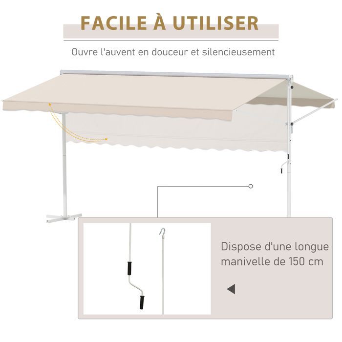 Handmatig uitschuifbaar dubbel hellend rolgordijn, verstelbare kantelhoek, wit epoxygecoat staal, waterdicht polyester, UV-bestendig, beige, afmetingen