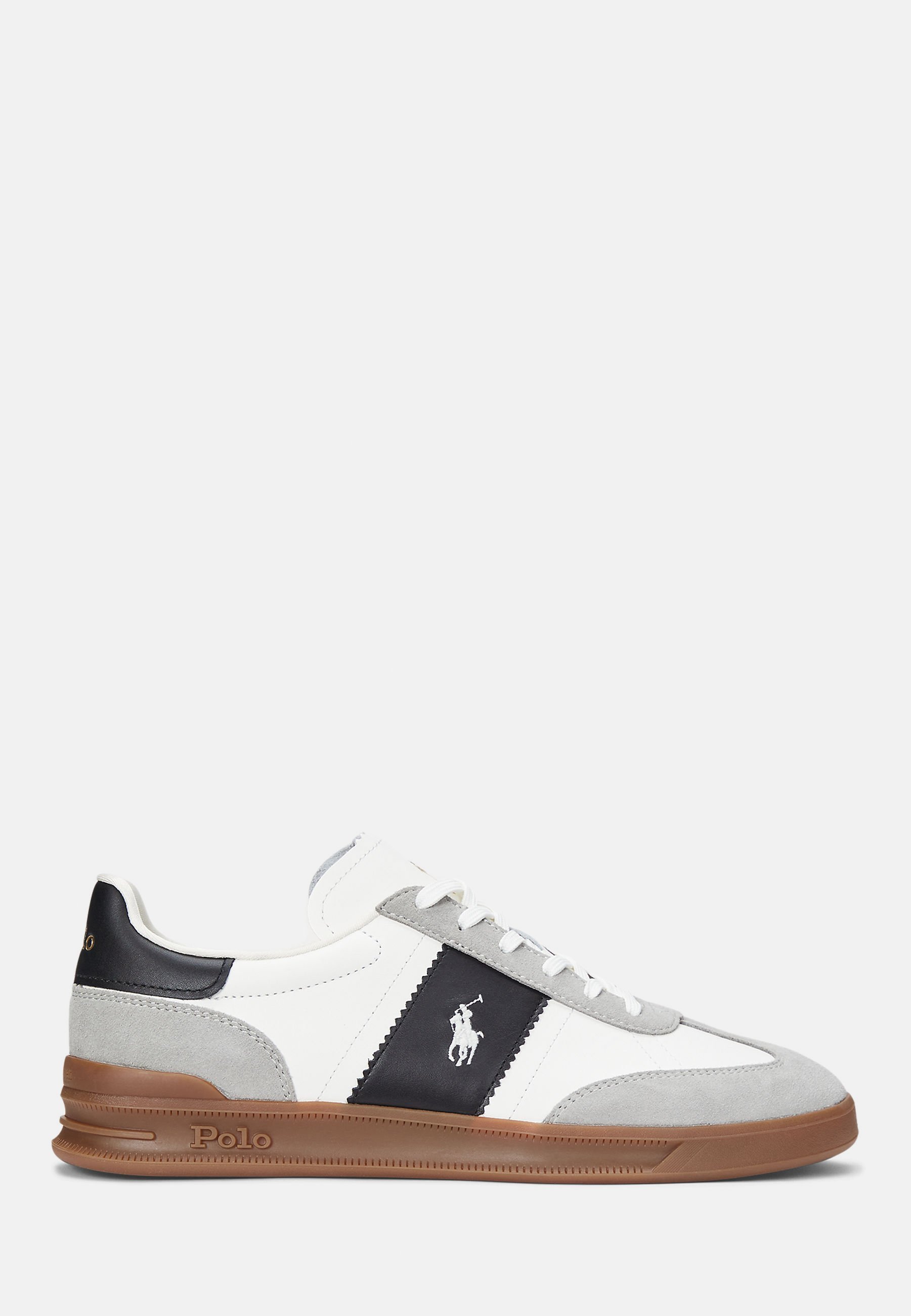 Polo Ralph Lauren HERITAGE AERA SNEAKERS IN PELLE E CAMOSCIO UNISEX - Sneakers - bianco/nero/grigio chiaro