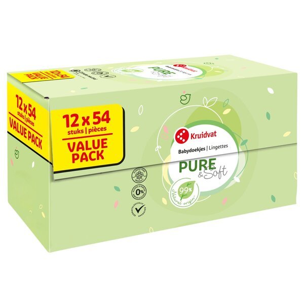 Kruidvat Pure & Soft влажне марамице за бебе<br>12 x 54 комада