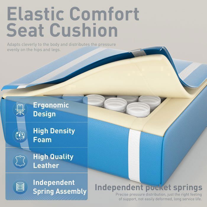 ECOFURNIX Fauteuil de Bureau Massant, Fauteuil Gaming Réglable avec Coussin de Massage Lombaire et Repose-Pieds, Blanc et Bleu