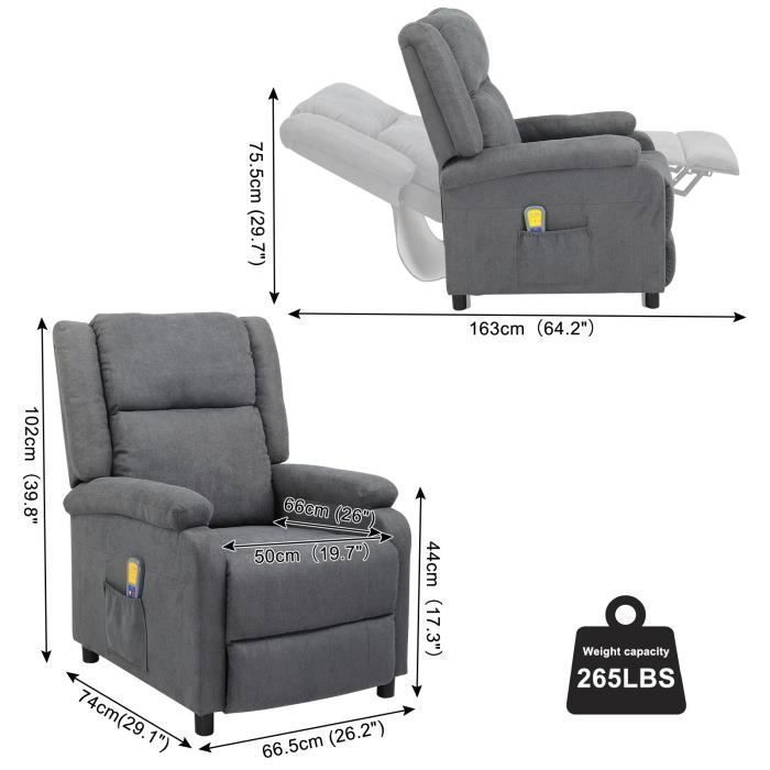 Sillón reclinable con masaje - ALIGHTUP - Gris claro - 1 plaza - Tela - Calefacción - Respaldo ajustable manualmente