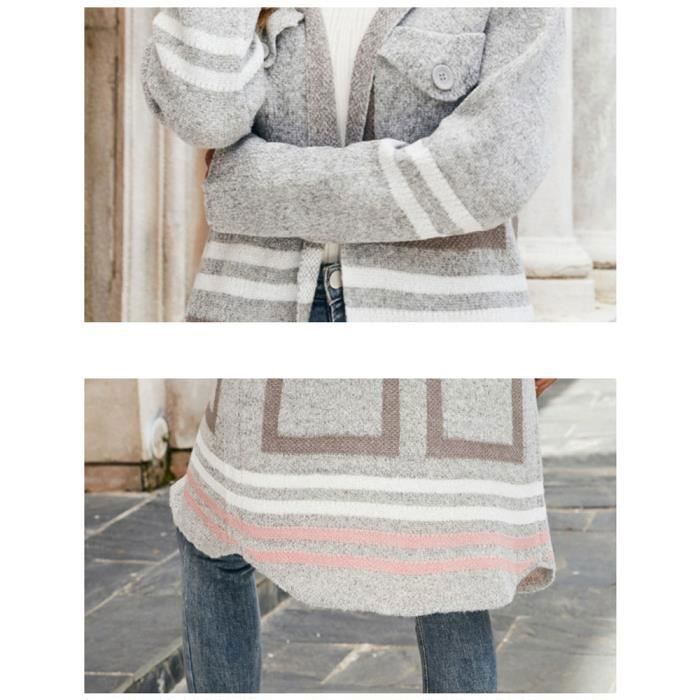 Pull Femme A Capuche Mi-Longue Tricoté Coupe Décontractée Manches Longues Casual - Gris - INSFITY