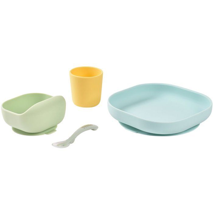 Set per la pappa - BEABA - 4 pezzi - Silicone - Giallo/Verde