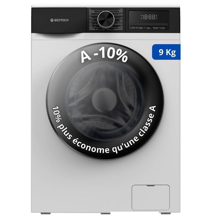 Lavatrice a carica frontale GEDTECH GLL91400WH - 9 kg - 1400 giri/min - 16 programmi - Eco - Intensivo - Rapido - Consumo energetico molto basso A-10%