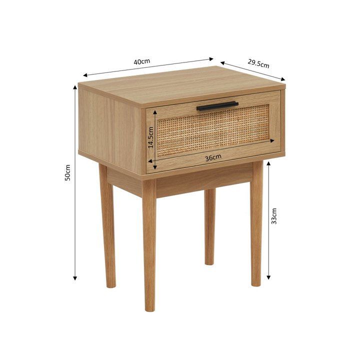 Table de chevet avec cannage naturel - 1 tiroirs - Décor imitation bois - L 40 x P 29,5 x H 50cm - AMANA