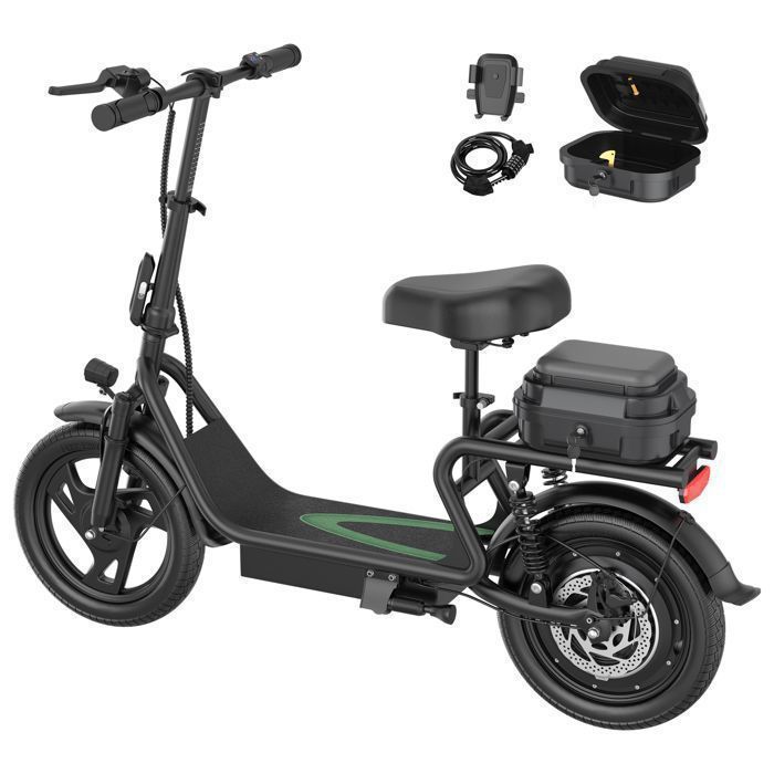Monopattino elettrico da 500W con sedile e cestino, ESBSPRO, autonomia 64 km, pneumatici da 14”, velocità massima 35 km/h, pieghevole, app
