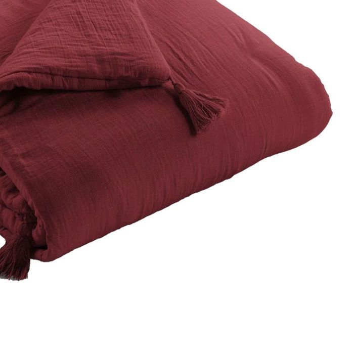 Edredom de gaze de algodão 150x150 cm - Bordô - Colcha - Decoração de cama