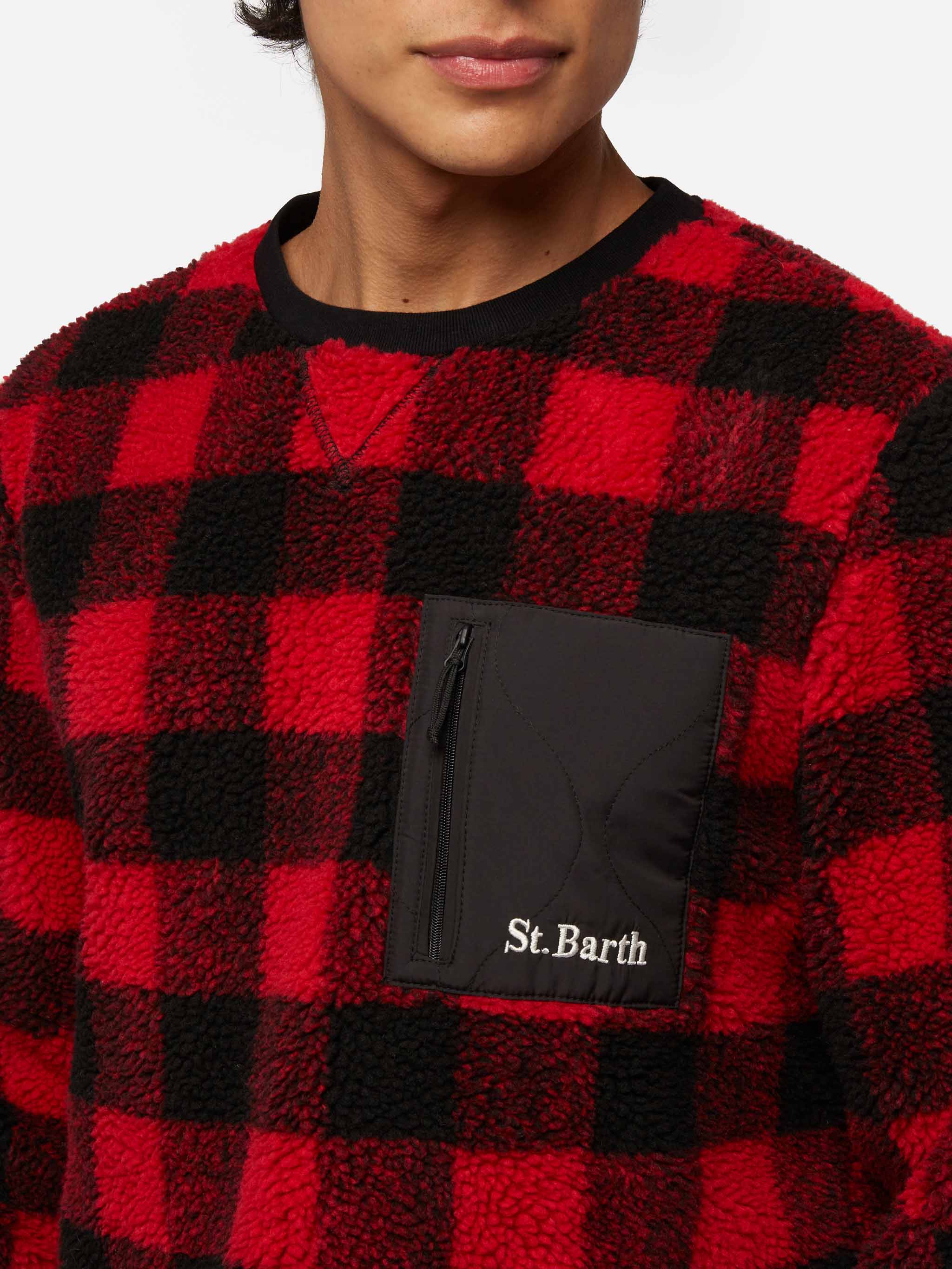 Fleece sweatshirt med ternet print og teddy-eget eg