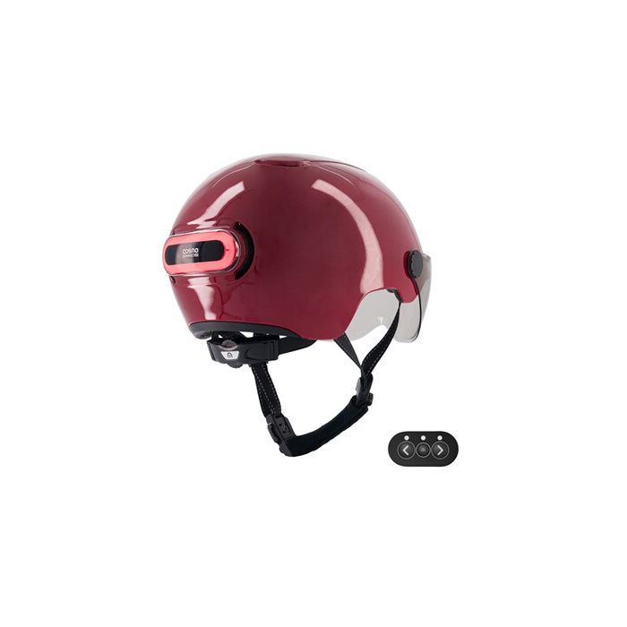 COSMO CONNECTED Fusion+ Connected Bike/Scooter Helmet with Visor, Turn Signals, Brake Light - Bordeaux