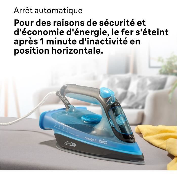 Fer vapeur - BRAUN - FI3194BK FreeStyle 3 - Puissance 2400 W - Vapeur constante 45 g/min Pressing 200g/min - Semelle SuperCeramic