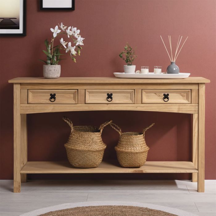 IDIMEX Console Meuble SALSA Table d'appoint en Bois, Meuble de Rangement Entrée ou Salon, avec 3 tiroirs, en pin Massif