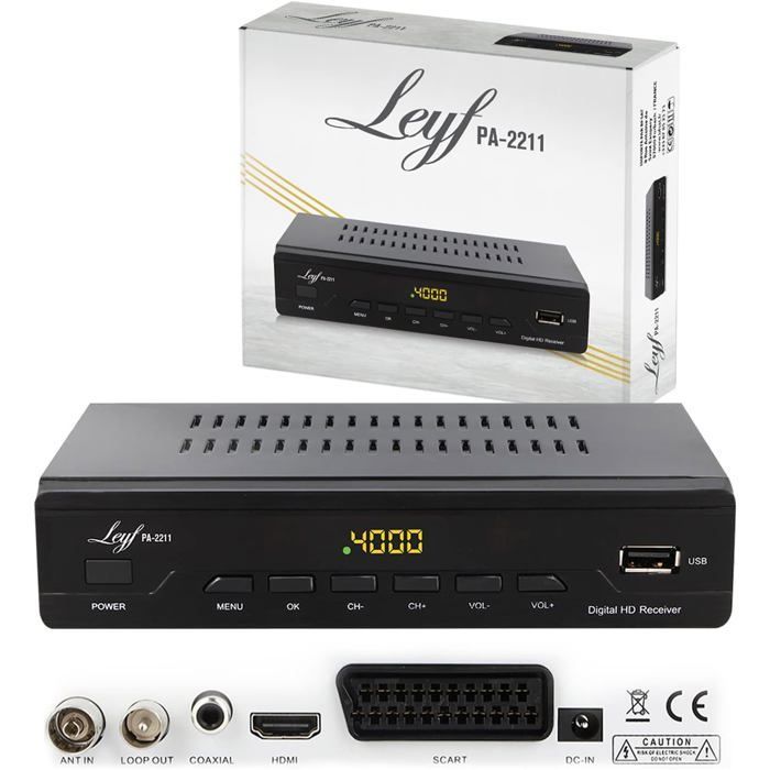 LEYF PA-2211 Digital Terrestrial Television (DTT) Decoder, Full HD 1080p, Free-to-Air Channels, DVB-T2, DTT Tuner