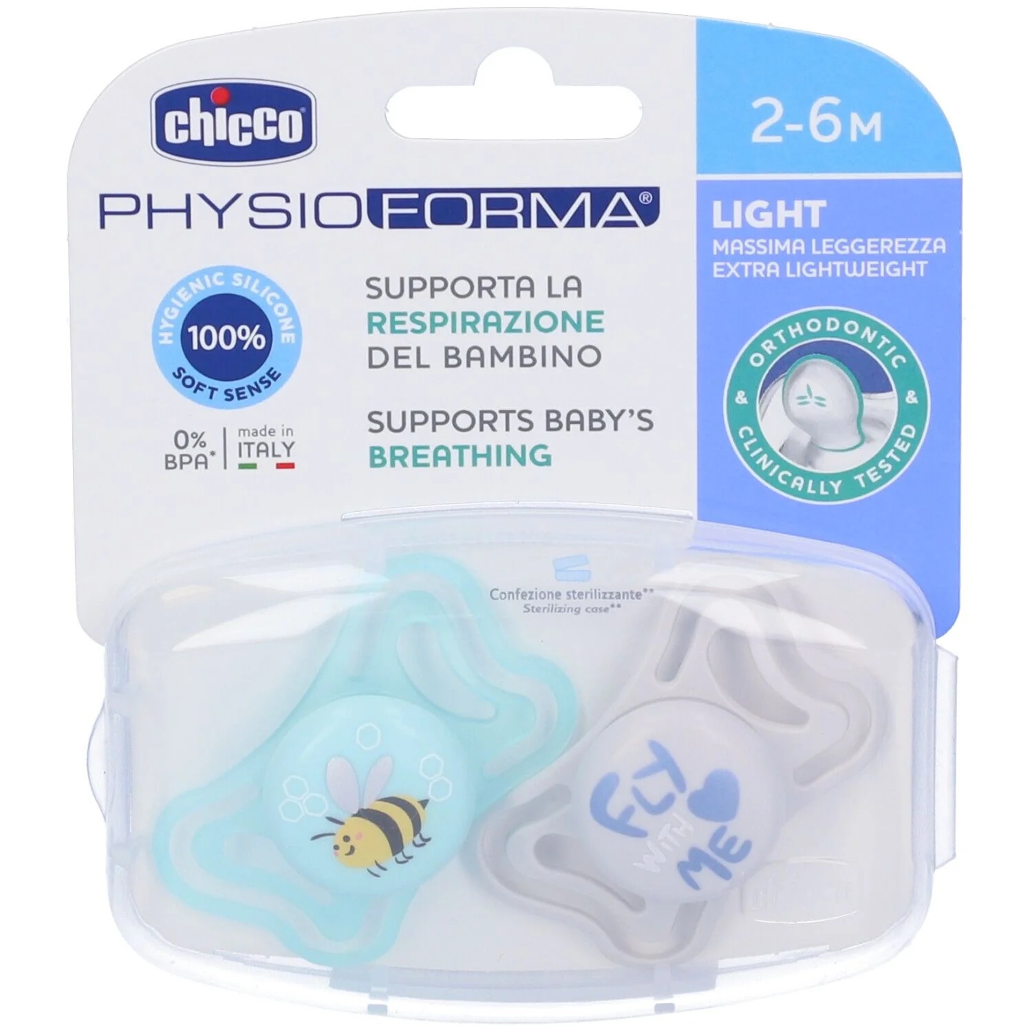 CHICCO Silikon-Schnuller Chicco Light Boy 2-6 Monate 2 Stück