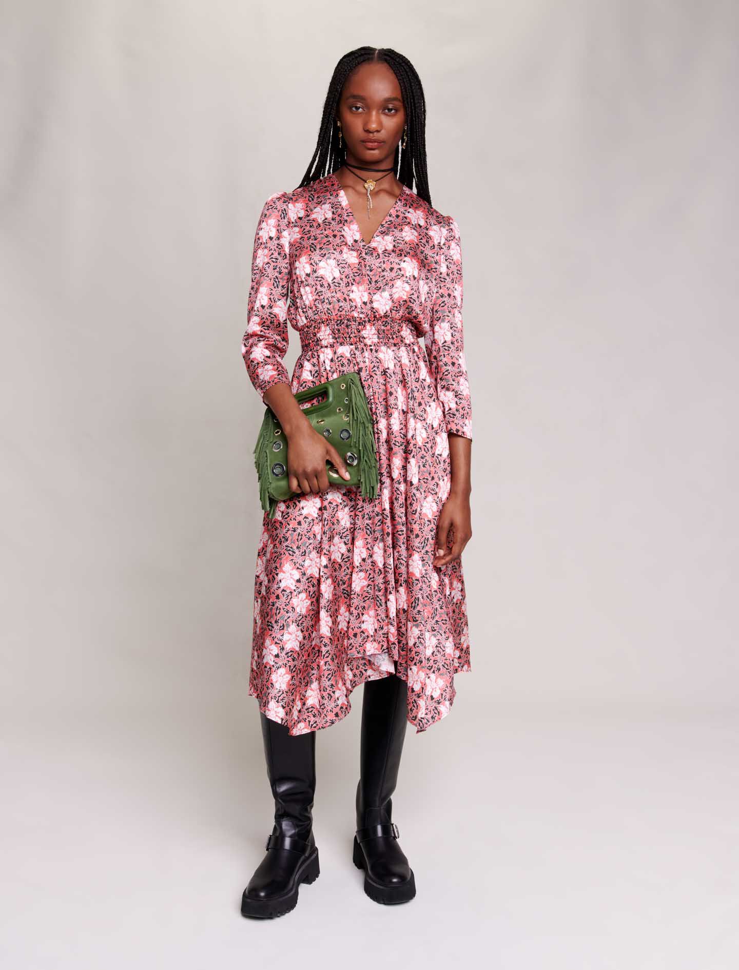rochie lungă florală-Imprimé fleurs rouge