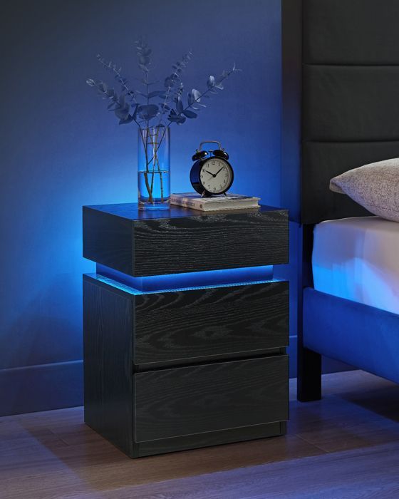 Comodino - VASAGLE - Striscia LED multicolore regolabile - 3 cassetti - Stile moderno